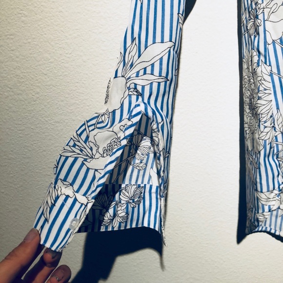 Pinstriped Floral Light Work Blouse - Picture 3 of 7